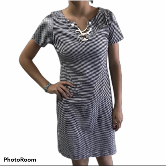 Tommy Hilfiger Shift Mini Dress Tunic Cotton Stripes Nautical Short Sleeve Sz XS - Picture 7 of 8